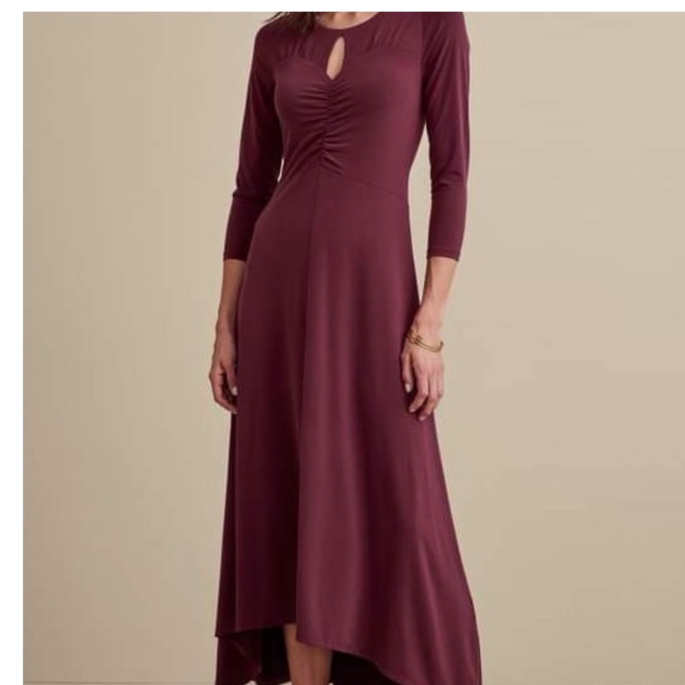 Soft Surroundings Burgundy Ruched Keyhole High-Low Midi Monica Dress XL